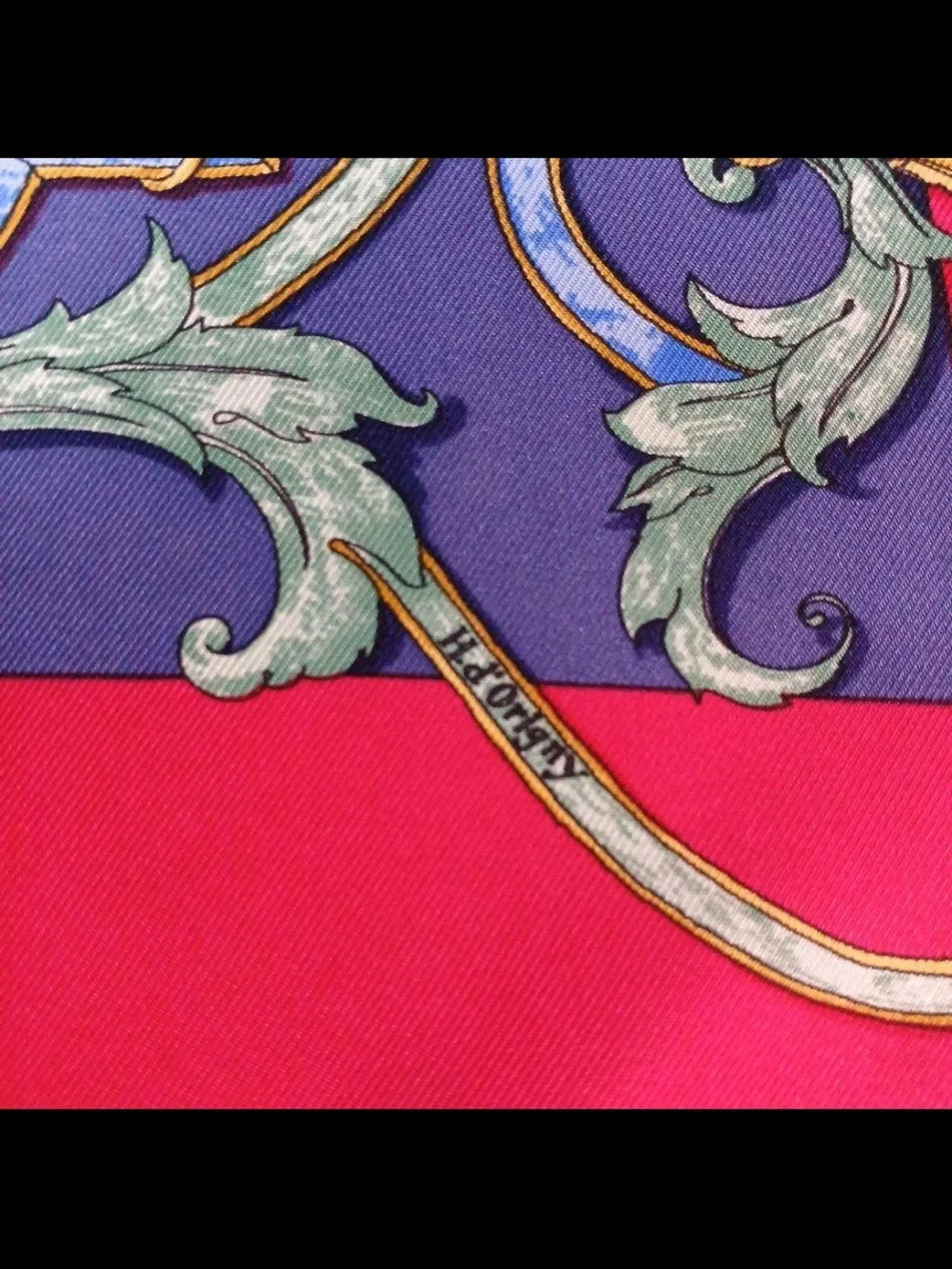 Hermes Pink and Blue Equestrian Motif Silk Scarf